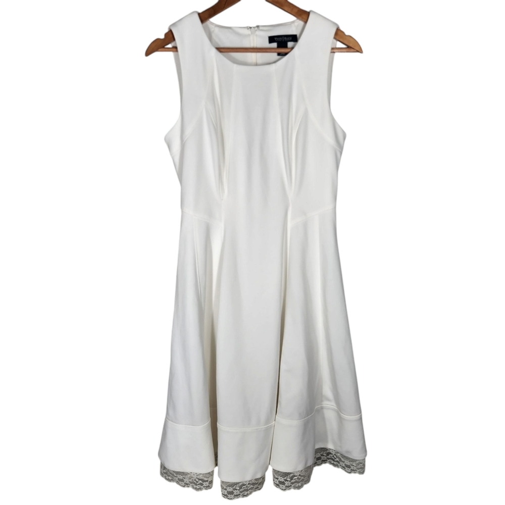 White House Black Market White A-Line Dress Lace Trim Bottom - Size 8 Bride